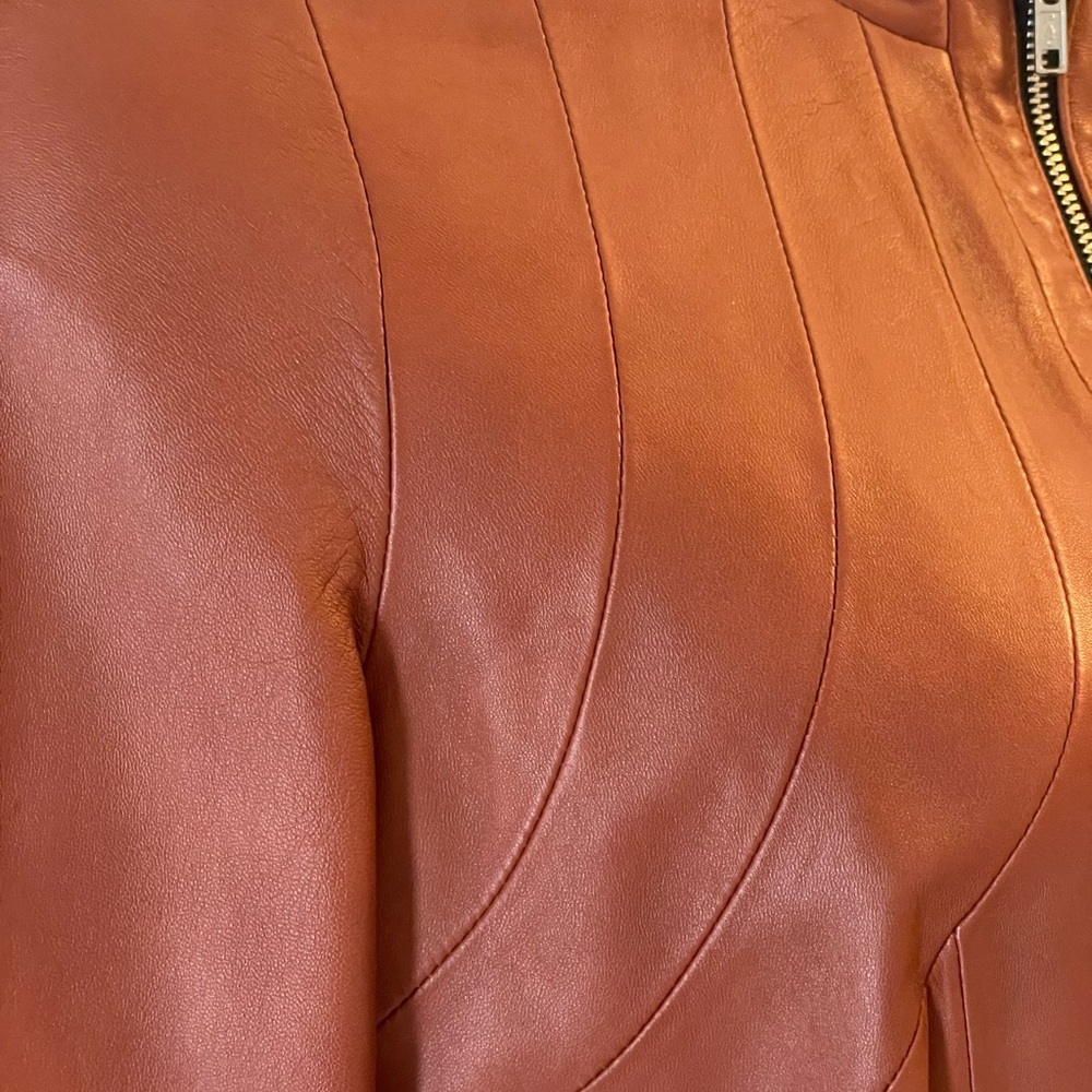 Women's Cognac Coloured Leather Jacket - Picture 3 of 9